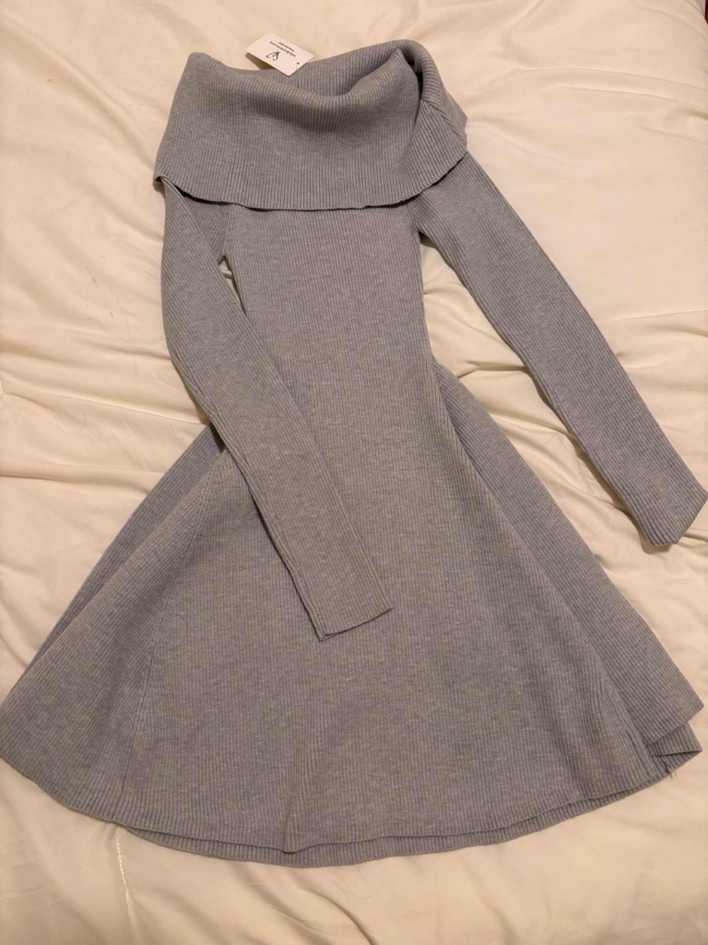 Windsor Light Gray Ribbed Off-Shoulder Knit